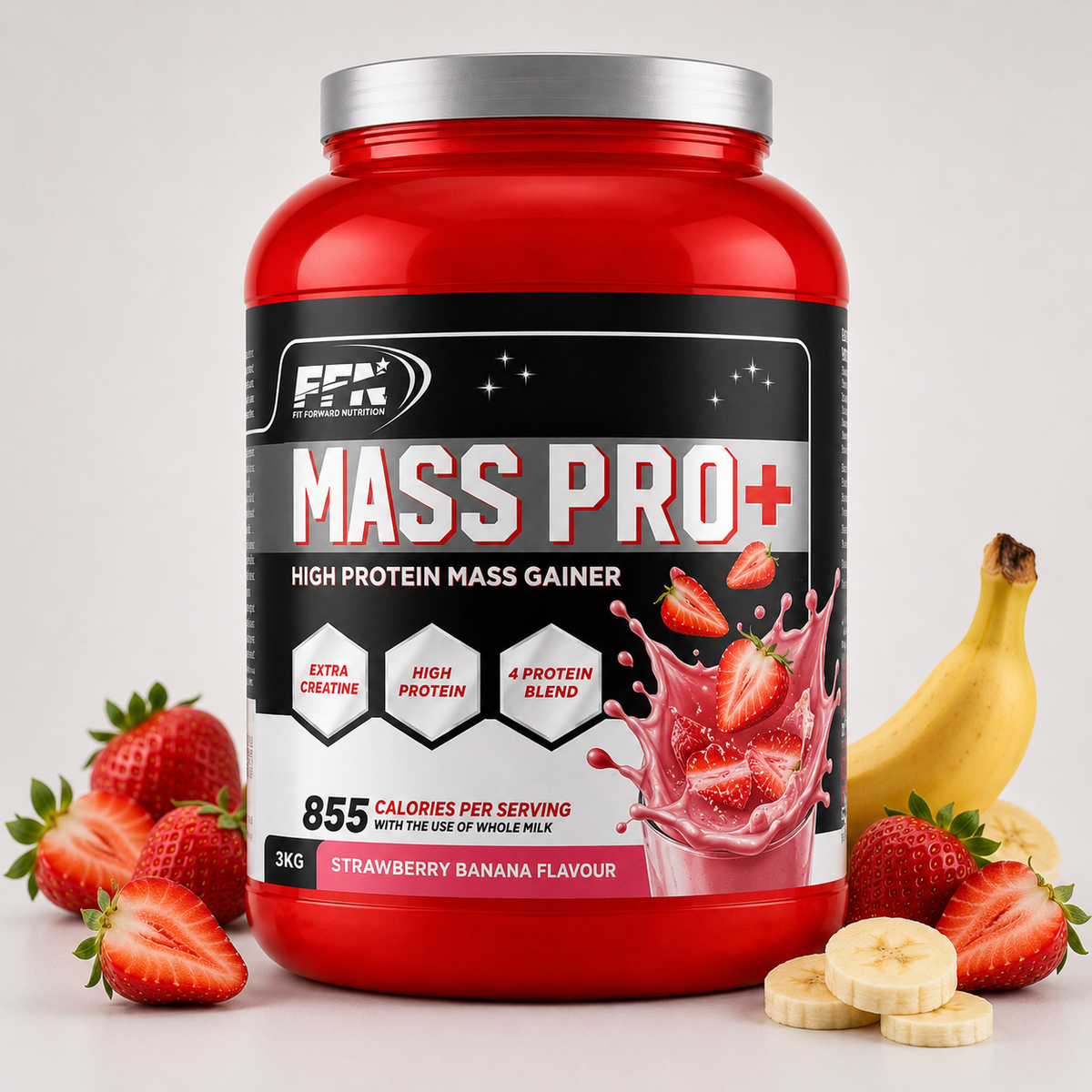 Fast Forward Nutrition Mass Pro+ Mass Gainer 3 kg – Strawberry Banana