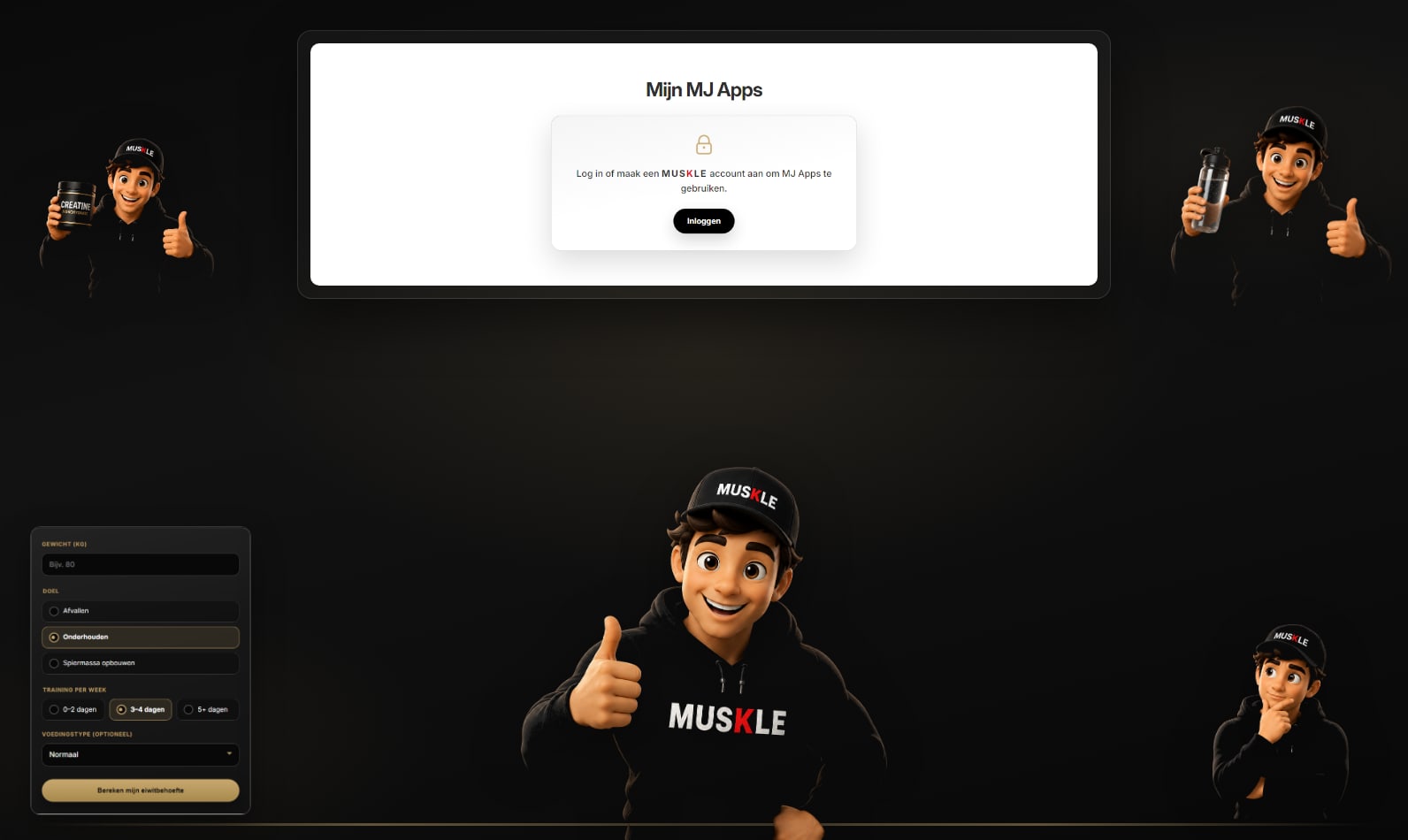 MJ Apps met Protein Calculator, Creatine Gebruiksgids, Waterinname Calculator en Lichaamsdoel Calculator