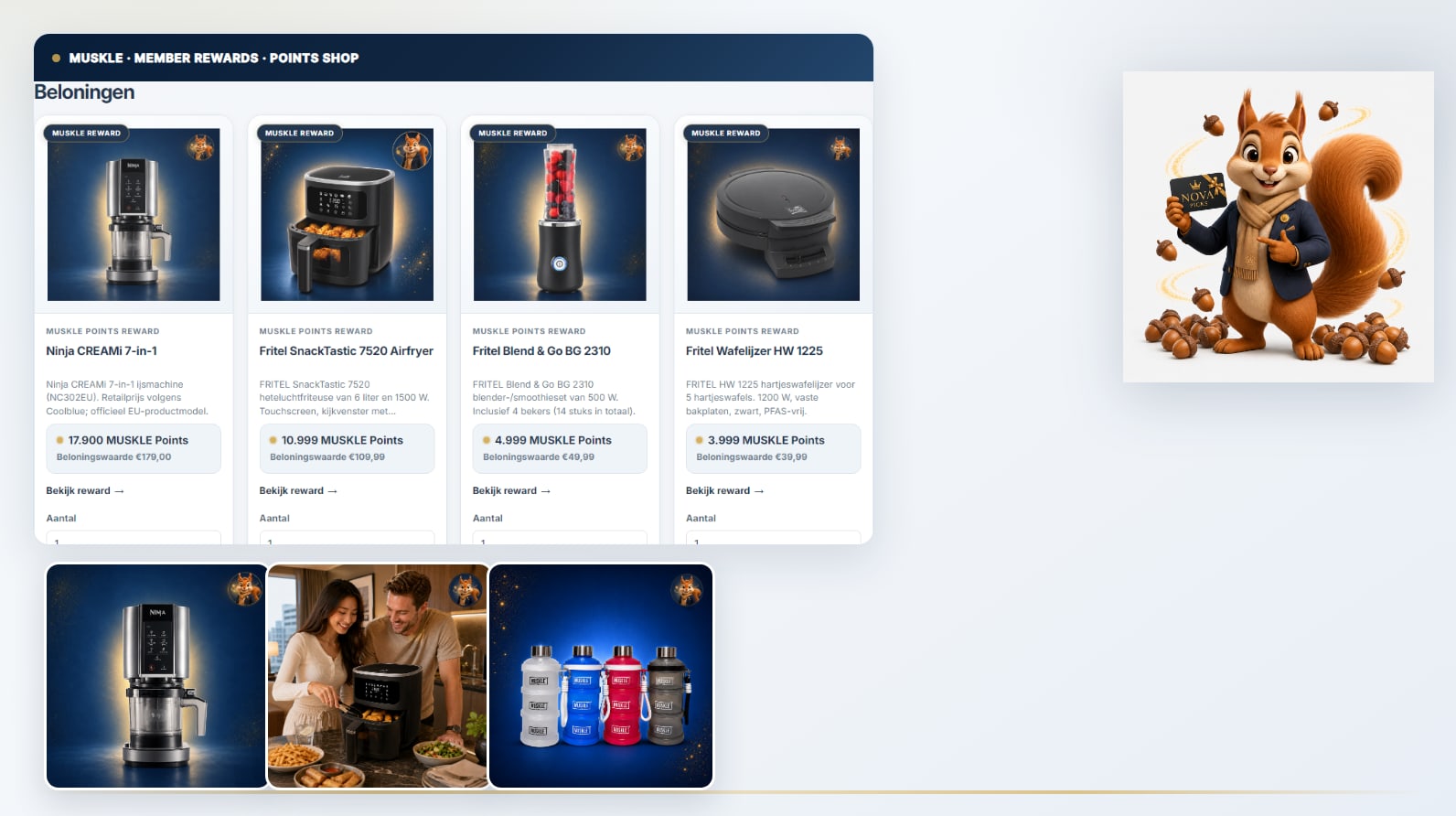 MUSKLE Points Shop met Nova en geselecteerde rewards