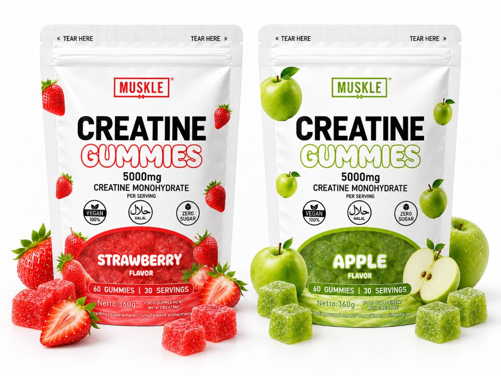 Strawberry and Apple creatine gummies pouches