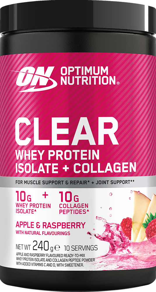 optimum nutrition gold standard clear whey plus collagen apple raspberry 240 g - Muskle.com
