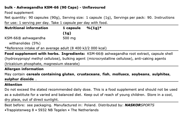 Bulk Ashwagandha KSM-66 (90 Caps) 2 Bulk Ashwagandha KSM-66 (90 Caps) - Afbeelding 2